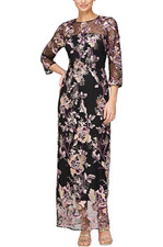 NWT JS Collections Women s Pheobe Column Gown - Black/Rose - Size 2