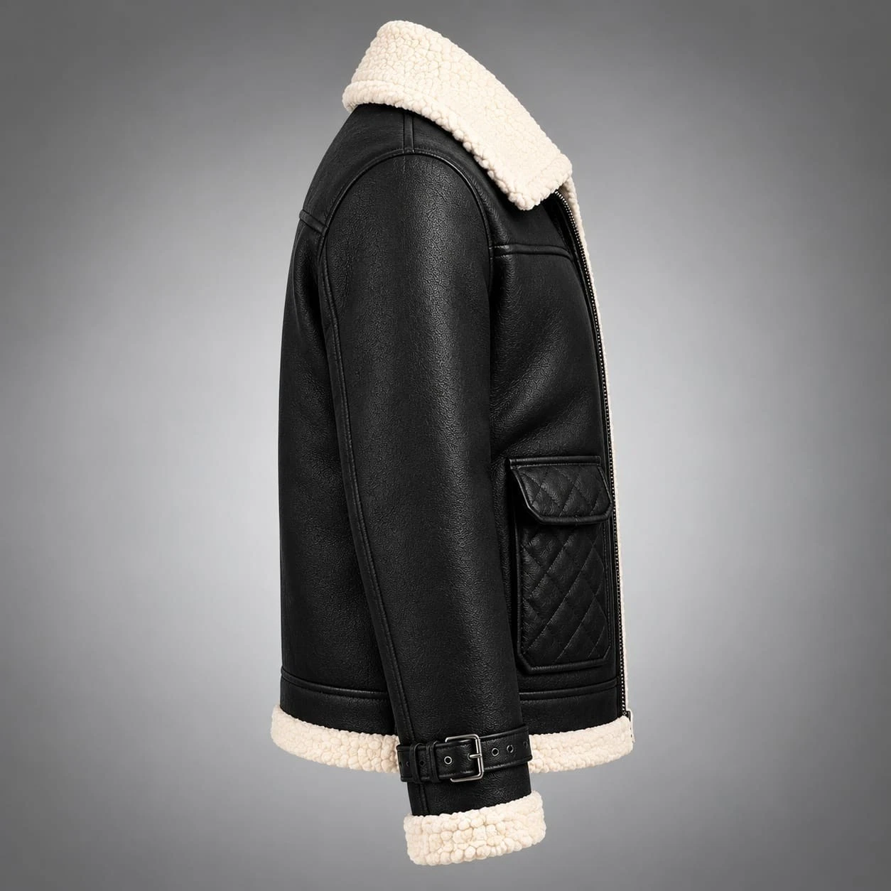 Men's Black RAF B3 Bomber Shearling Flying Aviator Real Sheepskin Leather Jacket image 3