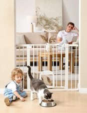 Baby Gate with Adjustable Cat Door,29-43" Auto Close Durable Pet Door for Stairs