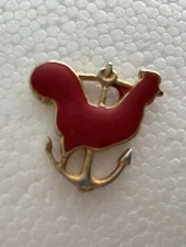 Vintage Red Rooster Gold Anchor Enamel Pin, Lapel Tie Tack 1/2"