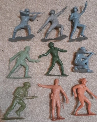 9 Vintage Louis Marx Large Scale Plastic Toy Soldiers Japanese German Cowboy Etc