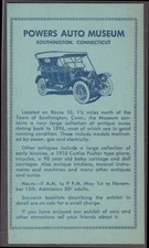 Powers Auto Museum Southington CT information card ca 1960s