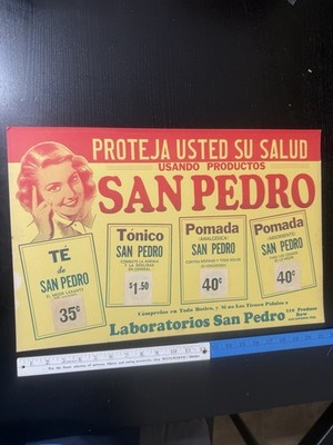 San Pedro Laboratories Labs Old Vintage Pharmacy Pharmaceutical Advertising Sign