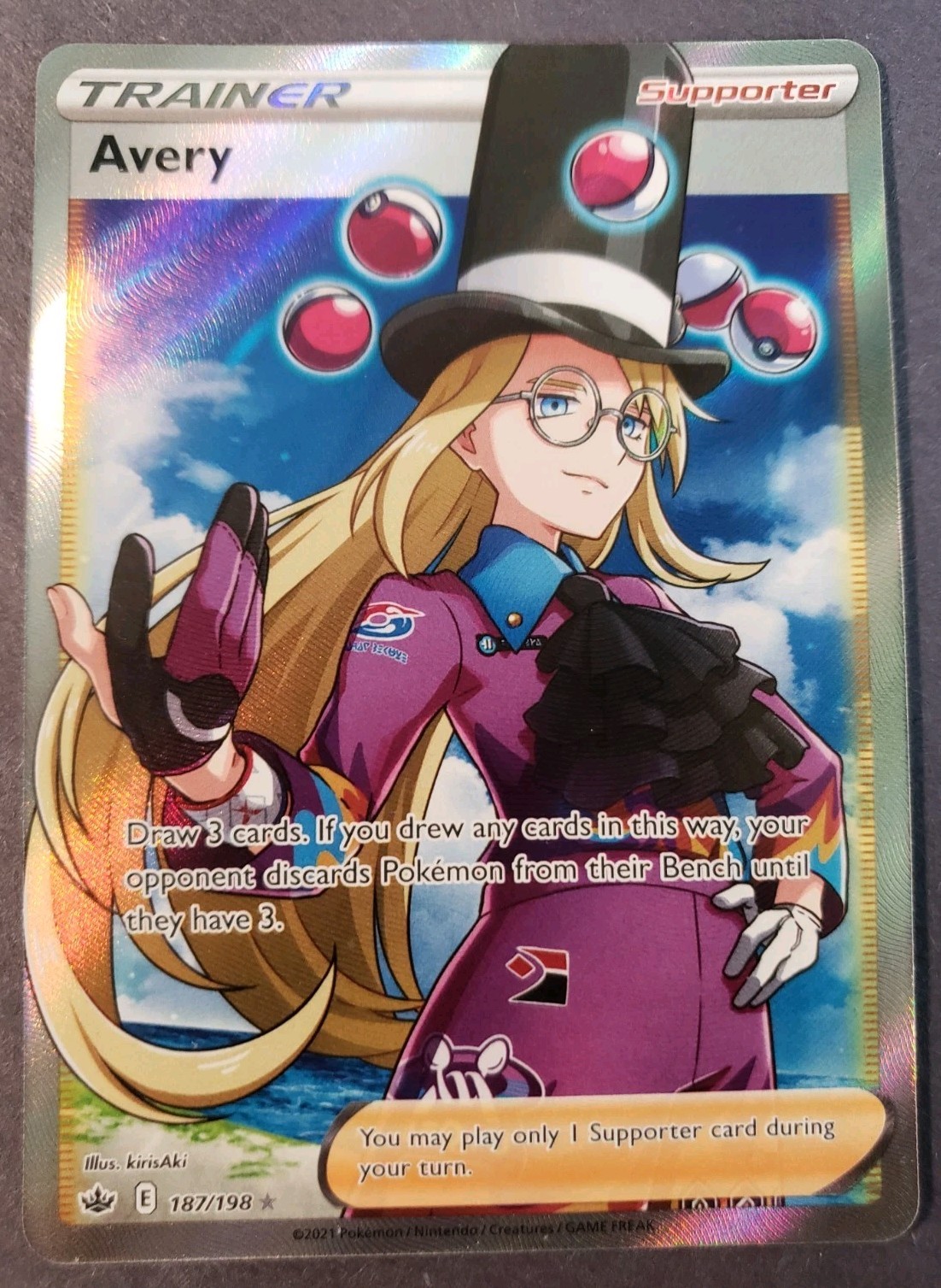 Avery 187/198 Chilling Reign NM Full Art Ultra Rare Pokemon Card Fast Shipping 