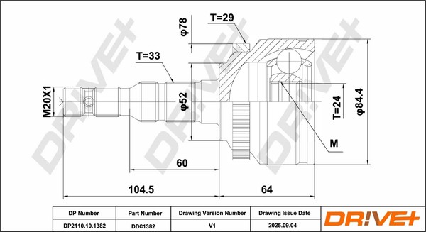 Dr!Ve+ Gelenksatz Antriebswelle DP2110.10.1382 M20X1 FüR Opel Meriva X03 Combo-image