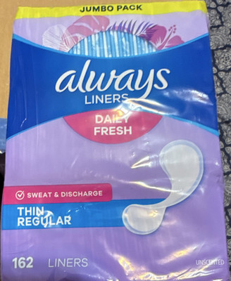 Always Daily Fresh Pantiliners Thin Regular Unscented White 162 Count Pack