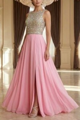 Poly USA Dress XXL  Pink Jewels Straps Organza  Formal Prom Wedding Rhinestone