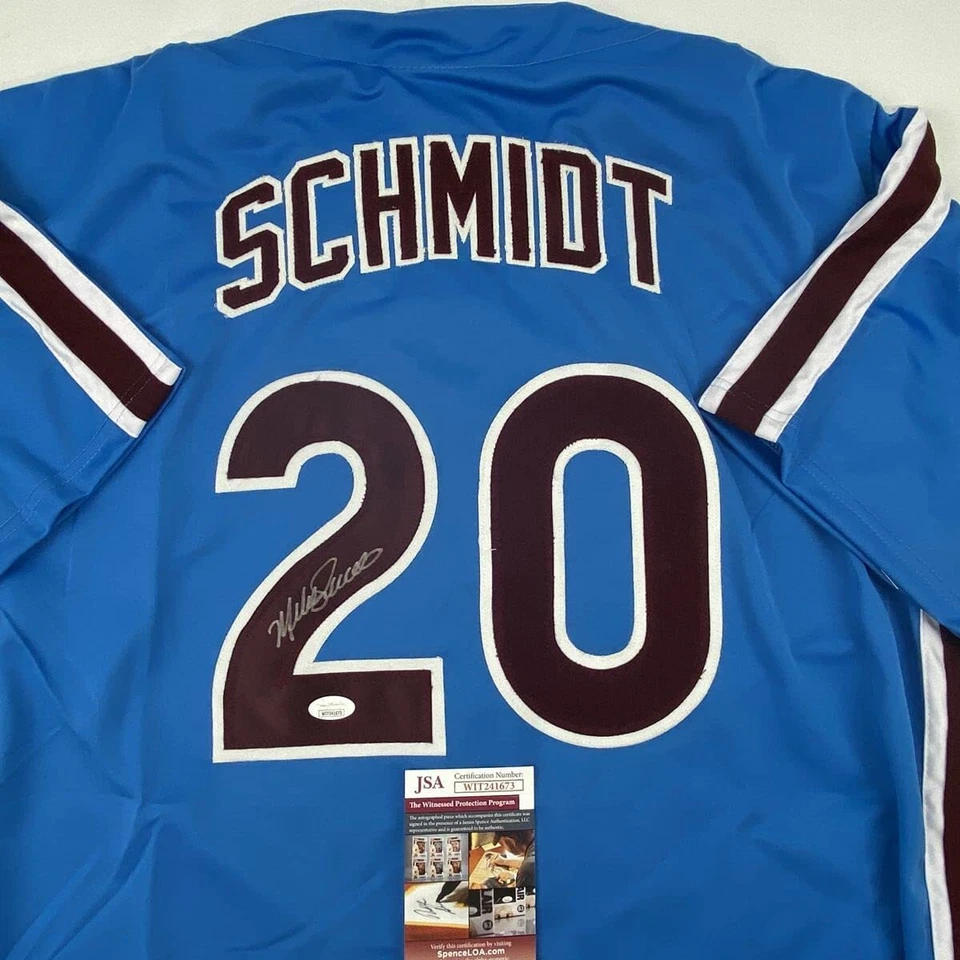 Autographed/Signed MIKE SCHMIDT Philadelphia Retro Blue Baseball Jersey JSA COA - Image 2 of 4