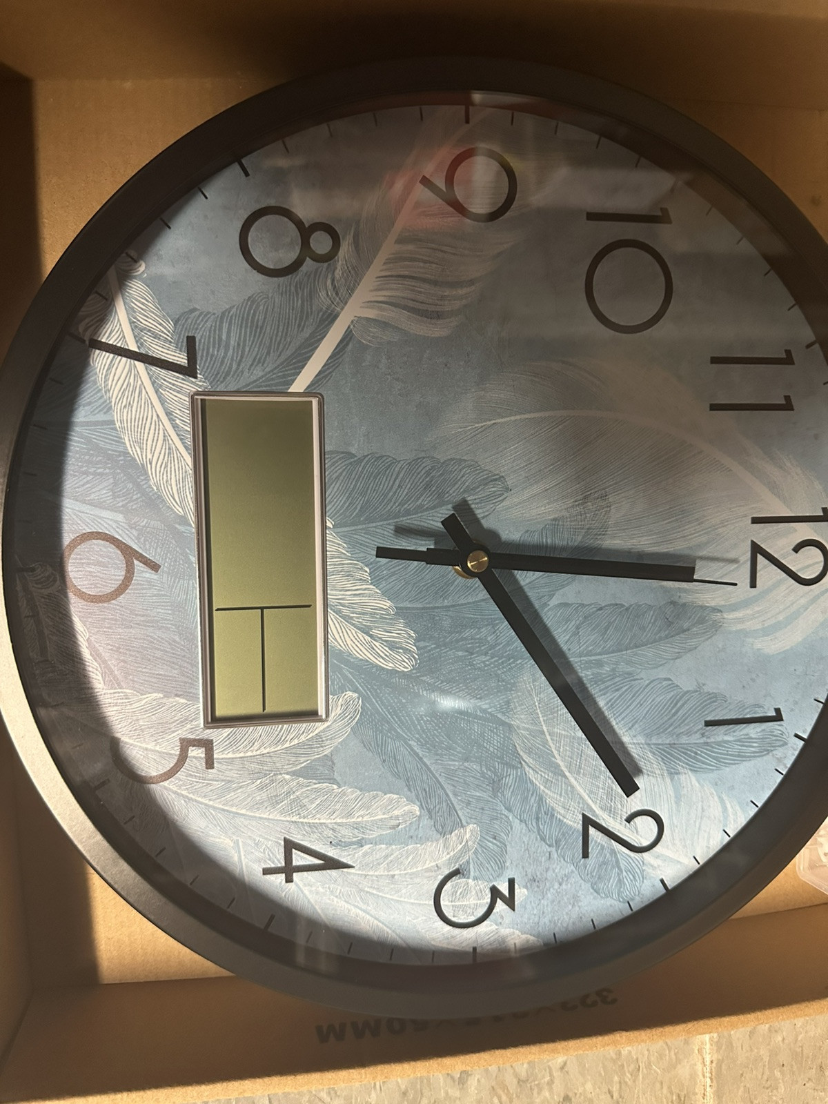 SCOAGE Silent Wall Clock with Temperature Day and Date Blue Feathers