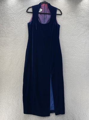 Vintage Positively Ellyn Dress Women 12 Blue Velvet Union Made Holiday Evening