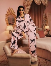 M&S Womens Pink Mix Viscose Printed Two-piece set Long sleeved Pyjamas