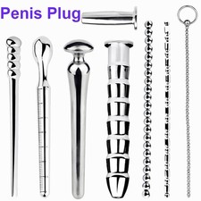Male Stainless Steel Penis Plug Urethral Sunding Dilator Penis Stretcher 5 Sizes