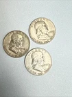 3 Franklin Half Dollars 1952–1954 | 90% Silver | Mixed Condition | See Photos