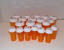 Pill Prescription Bottles Empty Plastic Amber With Tamper Lids 3" LOT of 20
