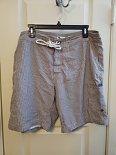 J. Crew The Original Longboard Swim Trunks Size 34 Blue White Striped Seersucker
