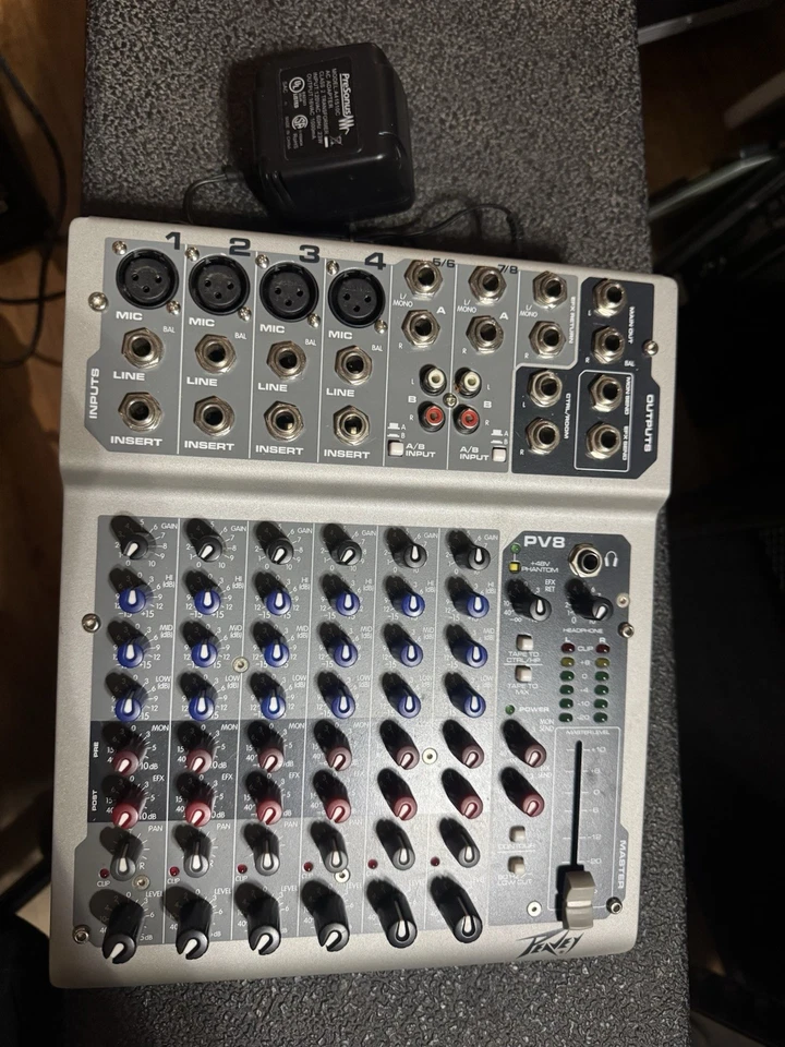 Peavey PV8 8 Channel Mixer w Power Adapter | Tested & Working - Image 2 of 3