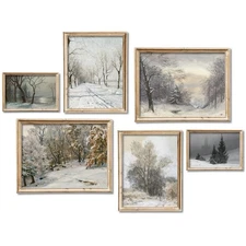 JarThenaAMCS Set of 6 Winter Wall Art Prints French Country Landscape Oil Pai...