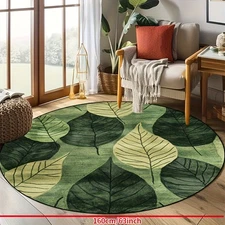 Green Leaf Natural Style Round Mat, Soft, Durable, Non-Slip, Machine Washable Ve