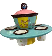 Smart Planet Hot Fudge Bar Porcelain 5 Cups Covered Bowl Colorful Polka Dots