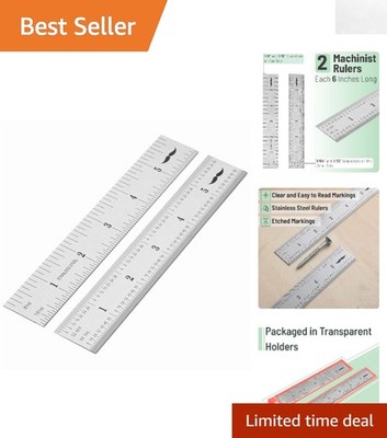 Professional 6 Inch Ruler Set of Two - Easy-Read Etched Stainless Steel Tools