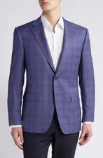 CANALI Regular Fit 100 Wool Sport Coat, 13290, Purple Plaid, Size 40 R 50 EU 