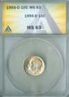1955-D ROOSEVELT DIME ANACS MS63 (2228169)