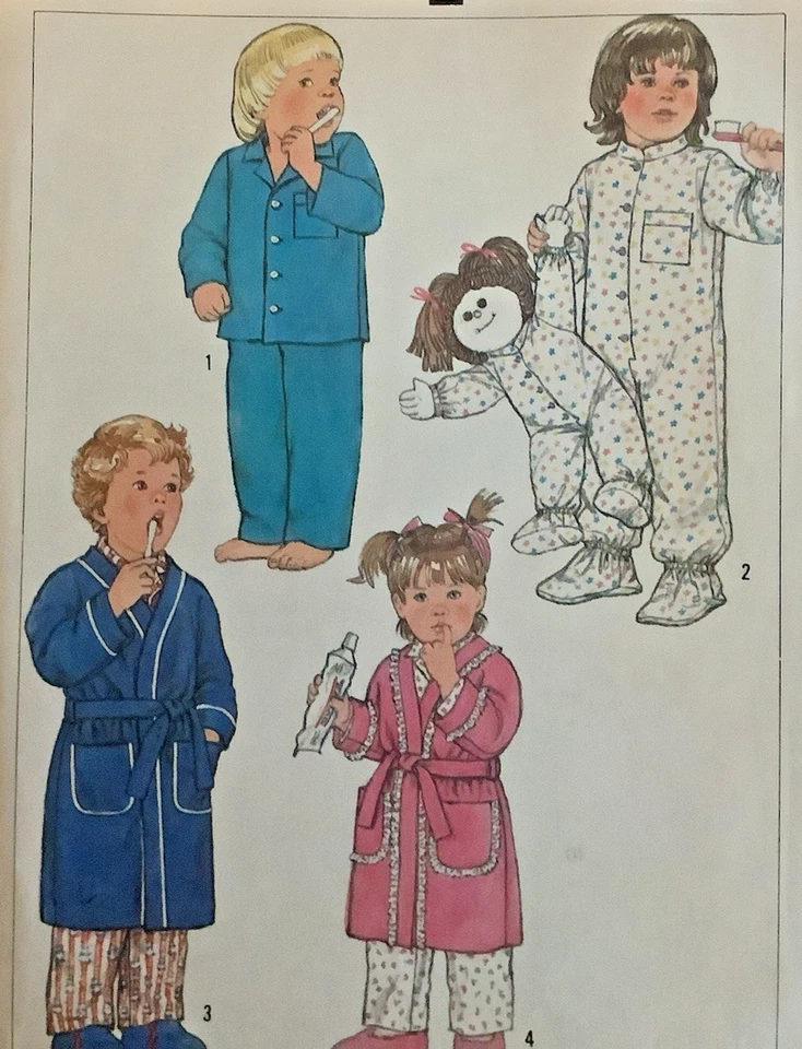 Bata pijama y cama vintage con patrón de costura para niños pequeños 2T y 3T Simplicity 7201 Foto 2 de 3