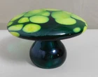 Vintage Glass Mushroom Green with Yellow Spots Art UV Reactive Blenko? 4 x 3 in