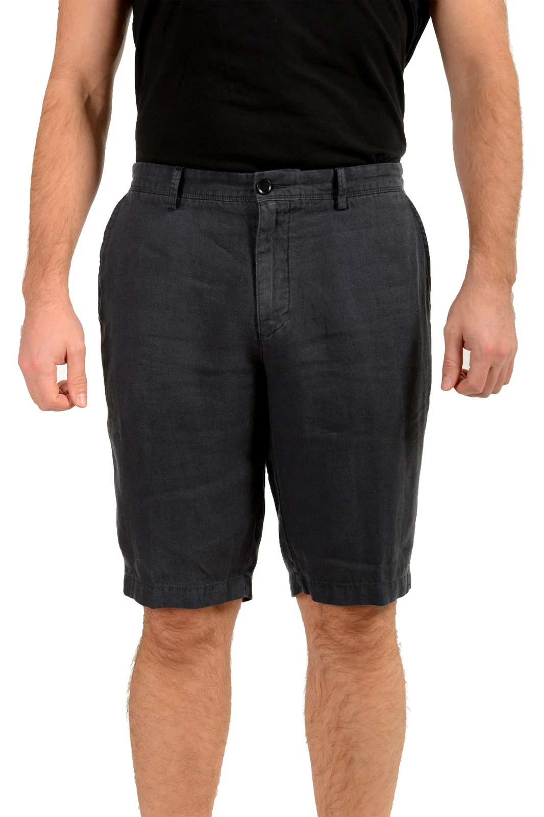 Hugo Boss Men's "Rigan-Short" Blue 100% Linen Flat Front Shorts US 30R IT 46