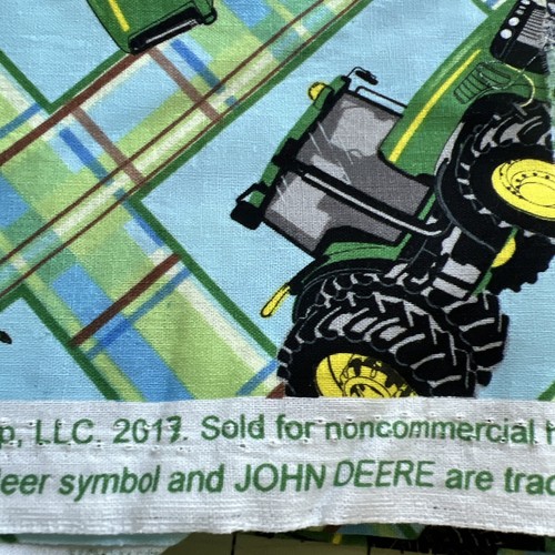 Green John Deere Fabric~2/3 Yard Green Yellow Aqua Plaid Combine Tractor Farming - Picture 5 of 8