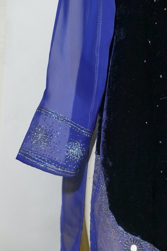 Nha may thuy Vietnamese maxi dress Side slit Sheer lined Velvet sparkle S - Picture 7 of 12