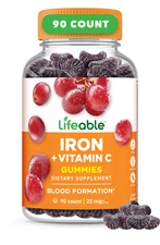 Lifeable Iron Vitamin C - Great Tasting Grape Flavor Gummy - 90 Count