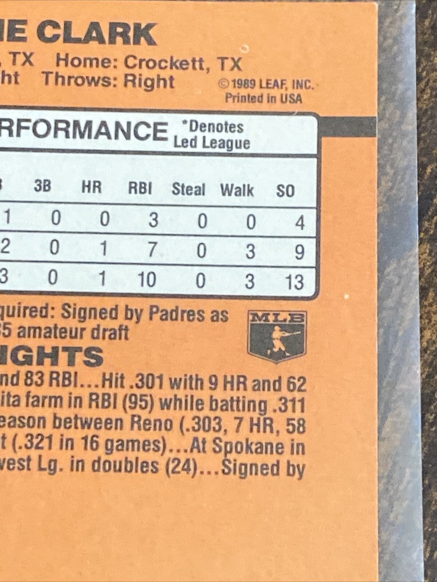 1990 Donruss Jerald Clark 593 San Diego Giants MULTIPLE ERROR Card