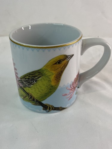 Williams Sonoma Spring Garden Bird Mug Flowers &  Bee Yellow Finch Mums Easter - Afbeelding 1 van 11