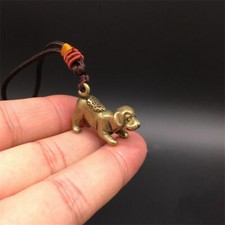 Solid Brass Dog Figurine Pendant Key Chain Animal Charms Longevity Wealth