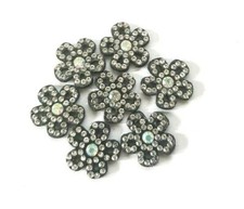 CraftbuddyUS 10pcs 0.75in AB Clear Black FLOWER Rhinestone Gems, No Adhesive
