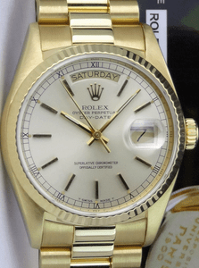 ROLEX-18kt-Gold-Day-Date-PRESIDENT-Silver-Stick-18038-SANT-BLANC