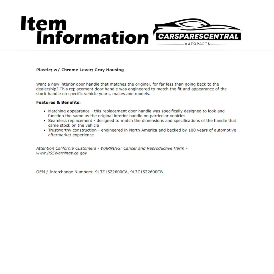 Manija de puerta interior trasera derecha para Ford F-150 2011 2012 2013 2014 3,5 L Foto 3 de 4