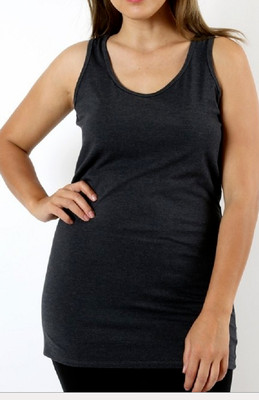 New Zenana Outfitters 2X Stretch Jersey Long Line Bodycon Tank Top Charcoal