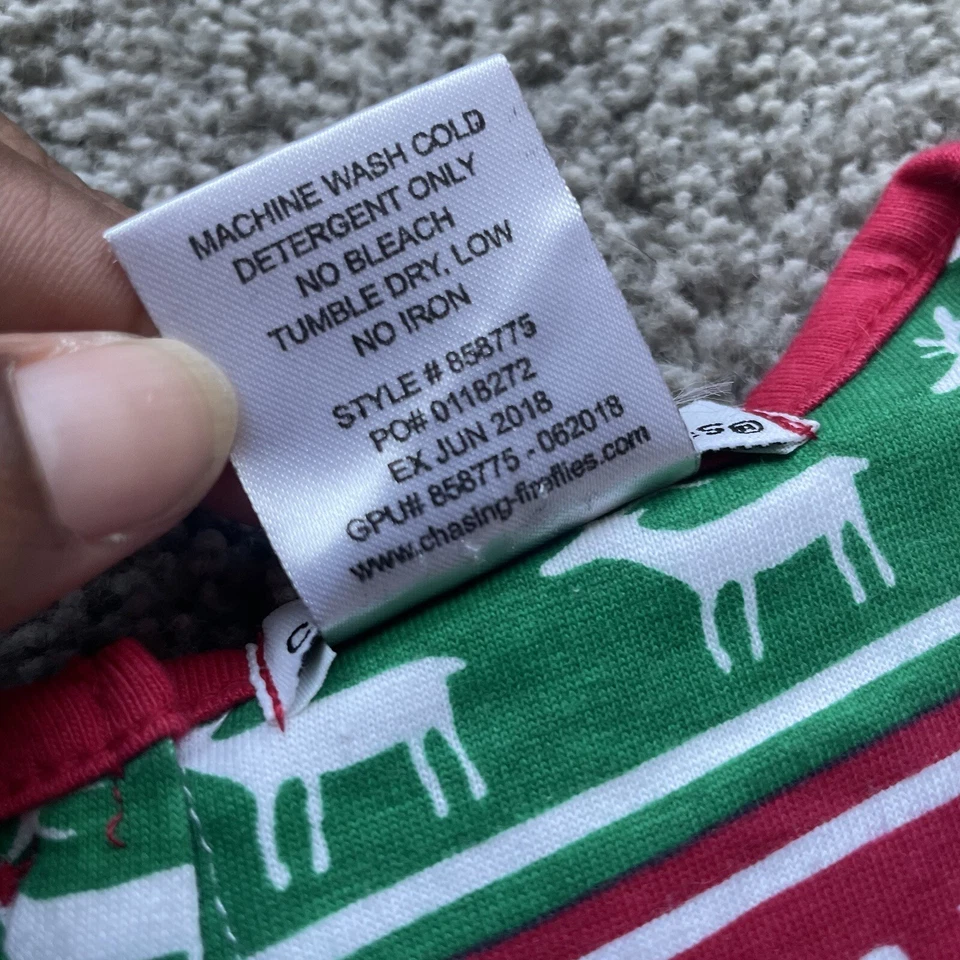 Chasing Fire flies Christmas Dress Girls Large Holiday Red/ Green Cotton Pompoms - Image 4 of 4