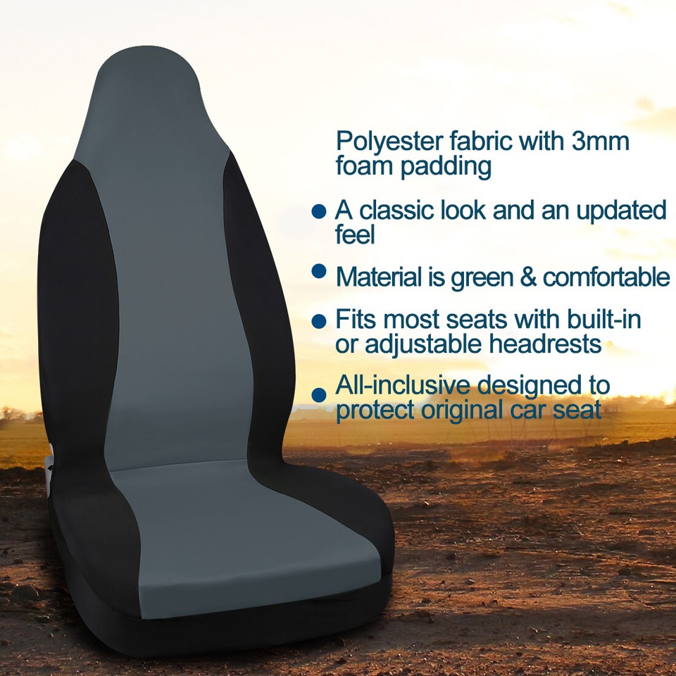 Universal Bucket Seat Cover (Gray/Black) - Front Seat Protector For Cars & SUVs