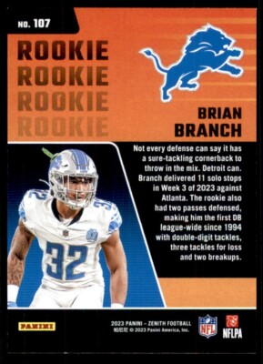 Brian Branch 2023 Panini Zenith RED ZONE Detroit Lions #107 ROOKIE