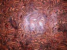 7.5"x13" Brown Floral Embossed Cowhide Leather avg 0.9mm thick #651