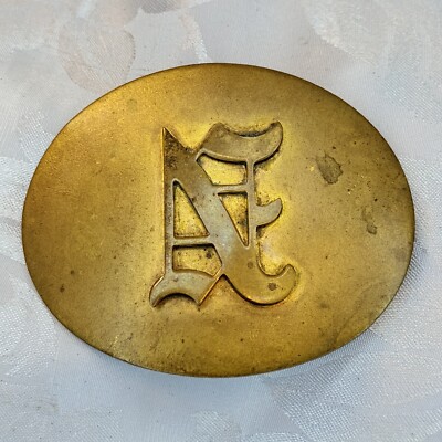 Vintage Letter Initial ''N'' Large Oval Curved Pin Gold Tone Metal Brass Navy?