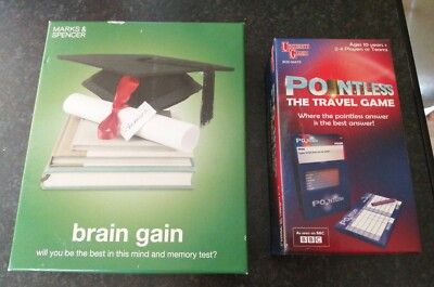2 GAMES POINTLESS TRAVEL GAME & BRAIN GAIN MIND & MEMORY TEST BOTH COMPLETE NICE