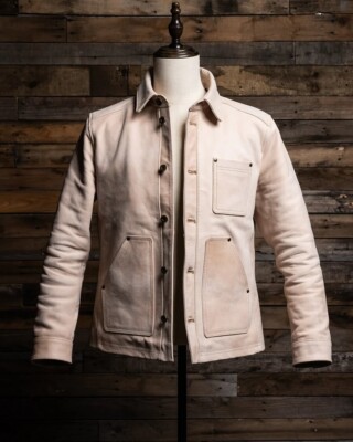Field Jacket In 100% Real vegetable tanned Natural Cowhide Leather