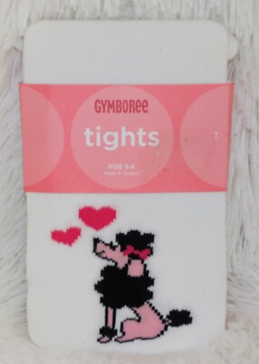 Girls Valentines Day Tights GYMBOREE Tres Chic Heart Poodle Pink White Dog 3 4
