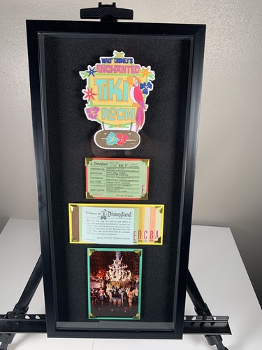 Vintage Disneyland Ticketbuch A-E Tiki Zimmerfahrt gerahmt Original Disney selten