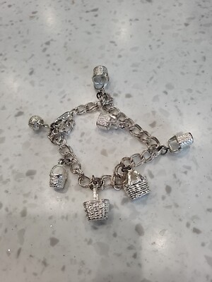 Longaberger Korb 925 Sterling Silber Bettelarmband mit 7 Korb Charms 24 Gramm