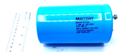 Mallory Capacitor 7.700 uF 150 VDC POS +85°C Max Surge 175VDC CGS772U150X5C New